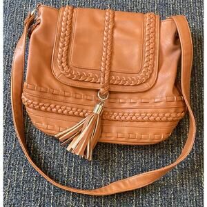 Just Fab Brown Crossbody Purse Faux Leather western boho crossbody braided